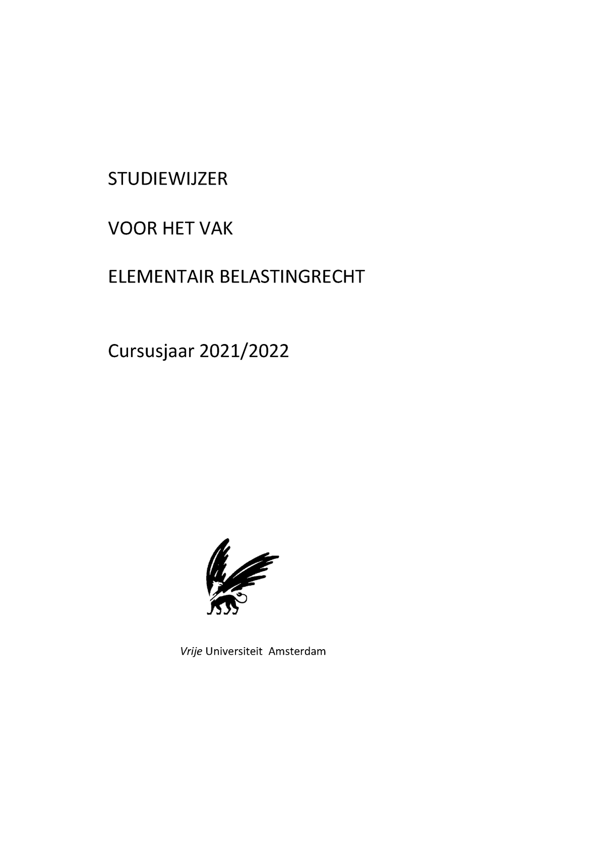 Studiewijzer Voor Het Vak Elementair Belastingrecht 2021-2022 ...