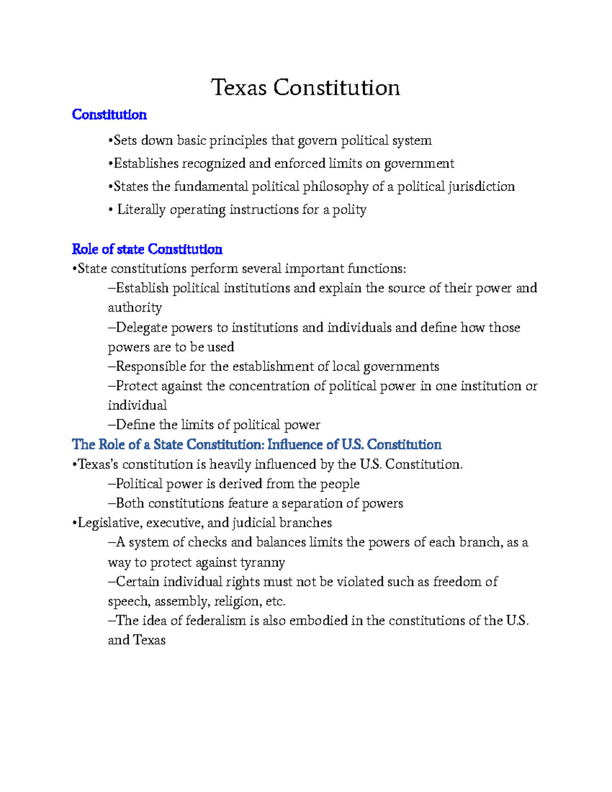 Texas Constitution - Texas Constitution Constitution •Sets Down Basic ...