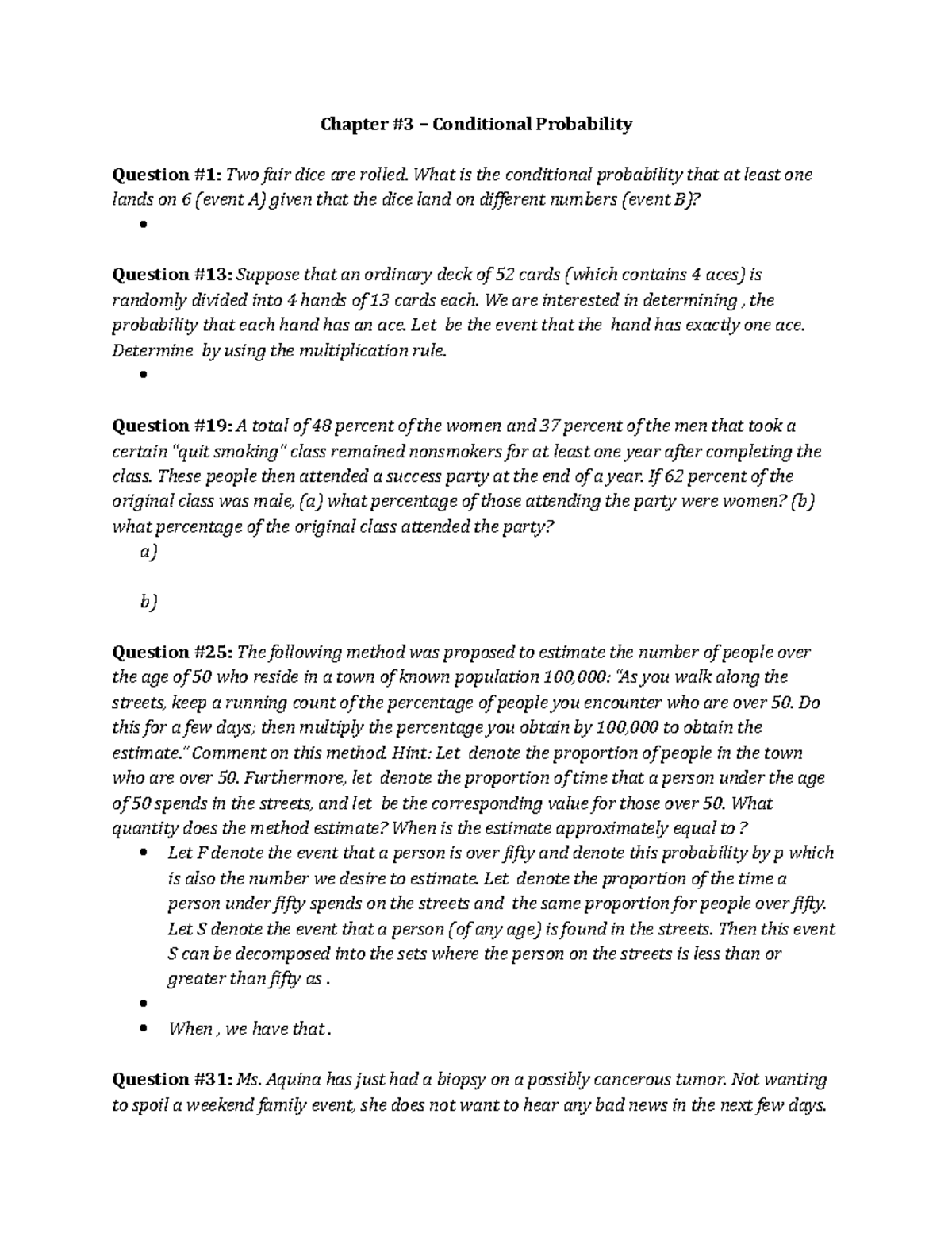 Chapter #3 - Conditional Probability - MATH 1550H - TrentU - Studocu