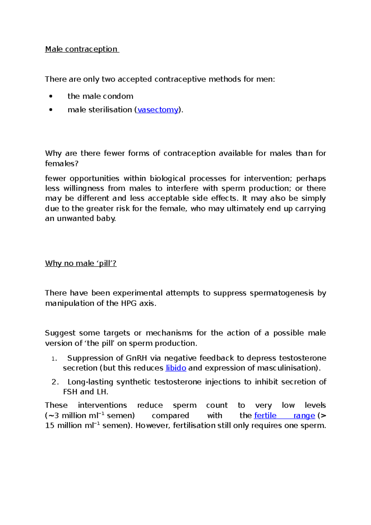 Male contraception - Weekly assignment notes - Male contraception There ...