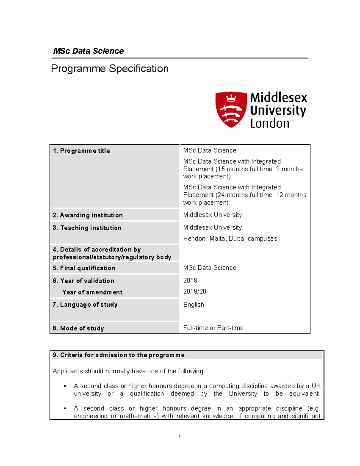 MSc-Data-Science - Syllabus course - MSc Data Science Programme title ...