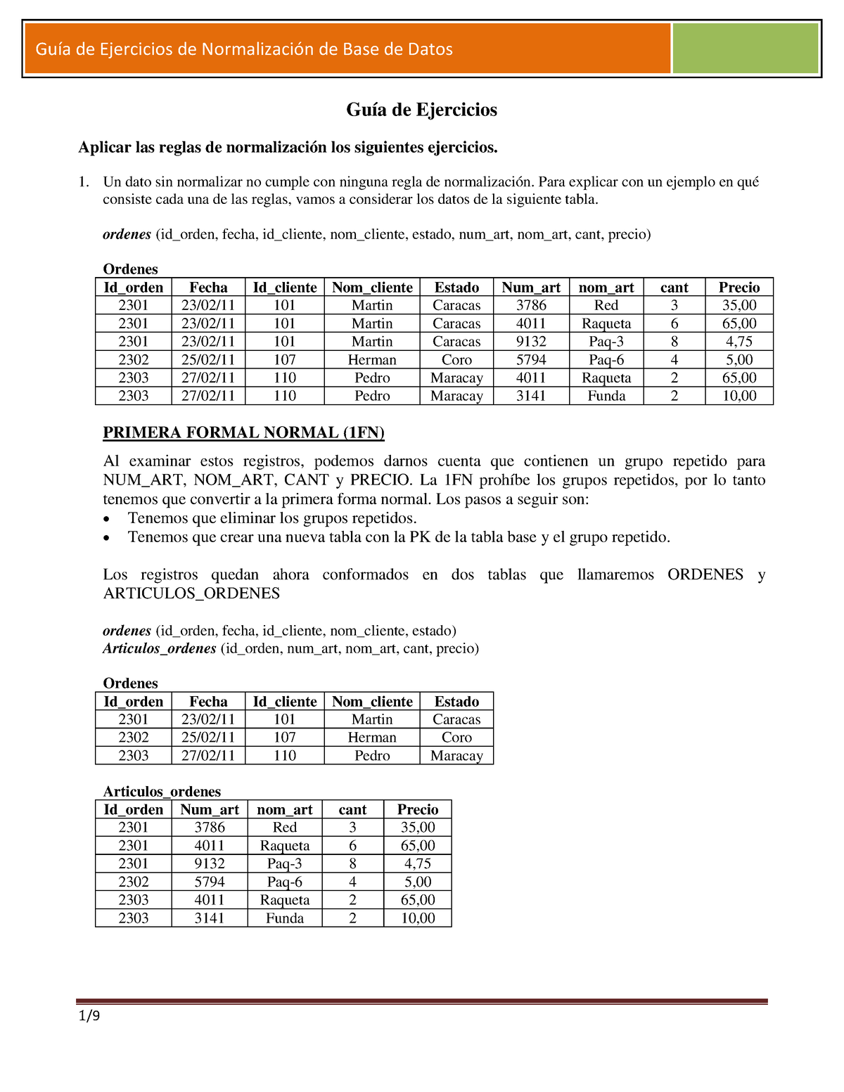 Guia De Ejercicios De Normalizacion De B - Guía De Ejercicios Aplicar ...