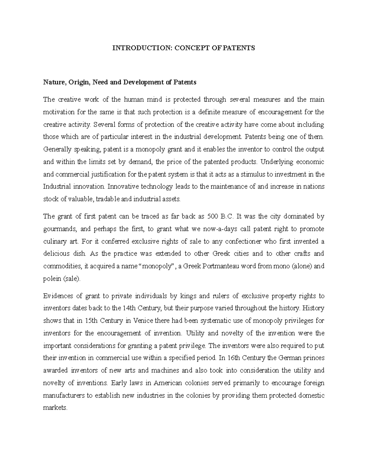 Patent-law661047 1632037702 - INTRODUCTION: CONCEPT OF PATENTS Nature ...