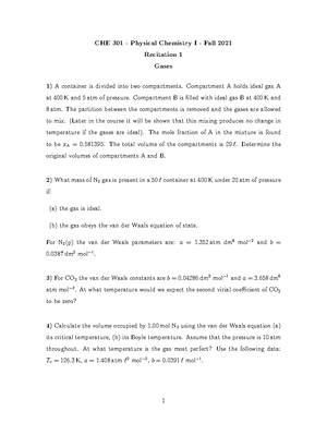 CHE 301 Final Formulas - CHE 301, Fall 2022 Practice Final Exam This ...