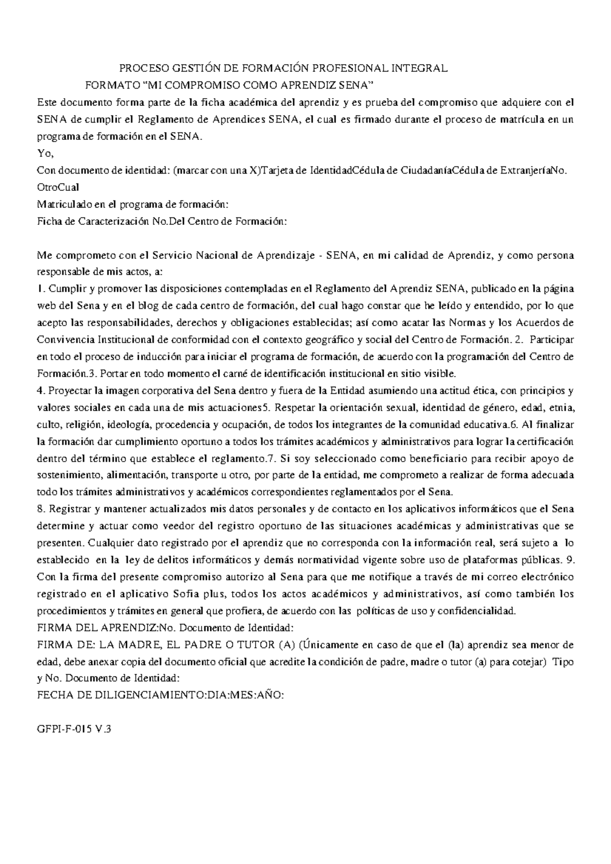 GFPI-F-015 Formato Compromiso Del Aprendiz V2 Pdf 8154 - PROCESO ...