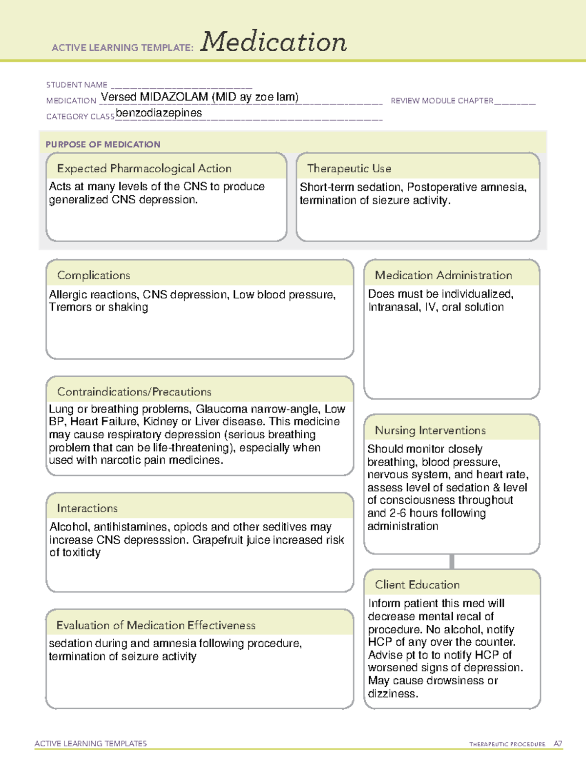 N Versed complete - ATI Medication template - ACTIVE LEARNING TEMPLATES ...