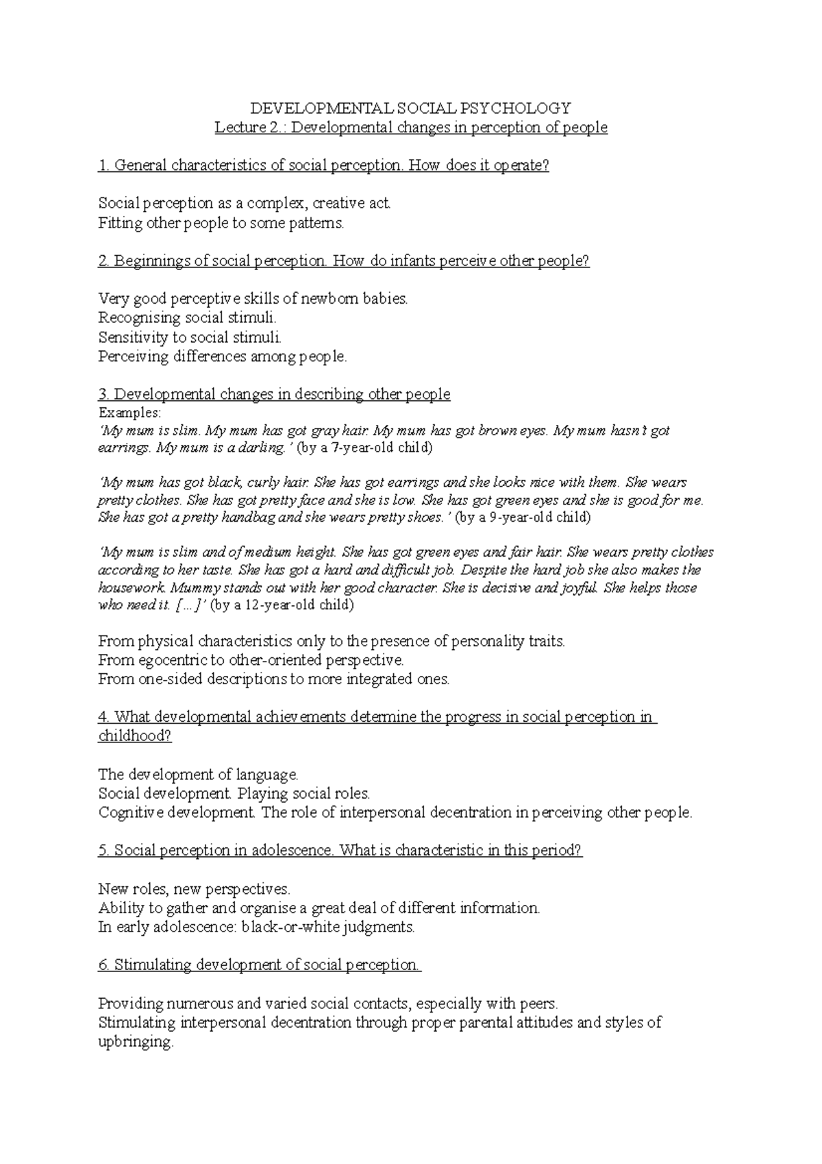2 Perception - asdrftyuik,. - DEVELOPMENTAL SOCIAL PSYCHOLOGY Lecture 2 ...