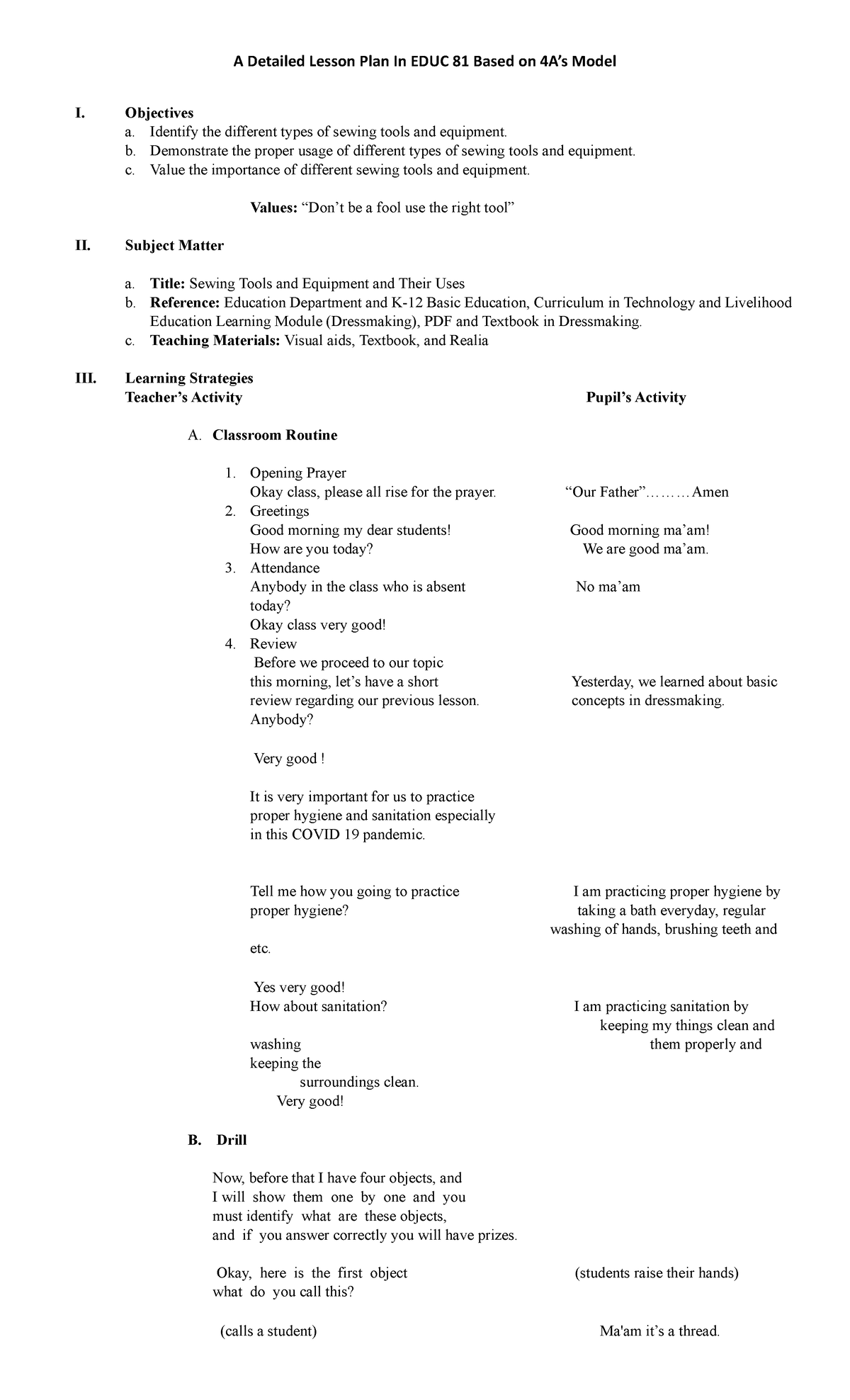 4A'S Model Lesson PLAN - A Detailed Lesson Plan In EDUC 81 Based on 4A ...