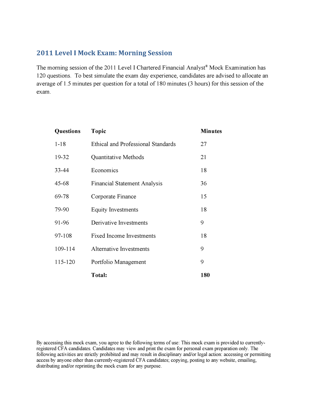 2011-Course Of CFA Level 1 Mock Exame - 2011 - By Accessing This Mock ...