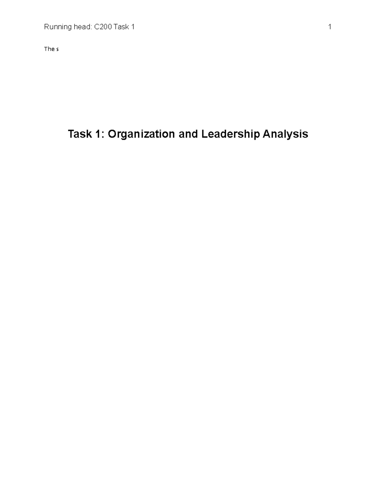 C200 Task 1 - Task 1 - Running head: C200 Task 1 1 The s Task 1 ...