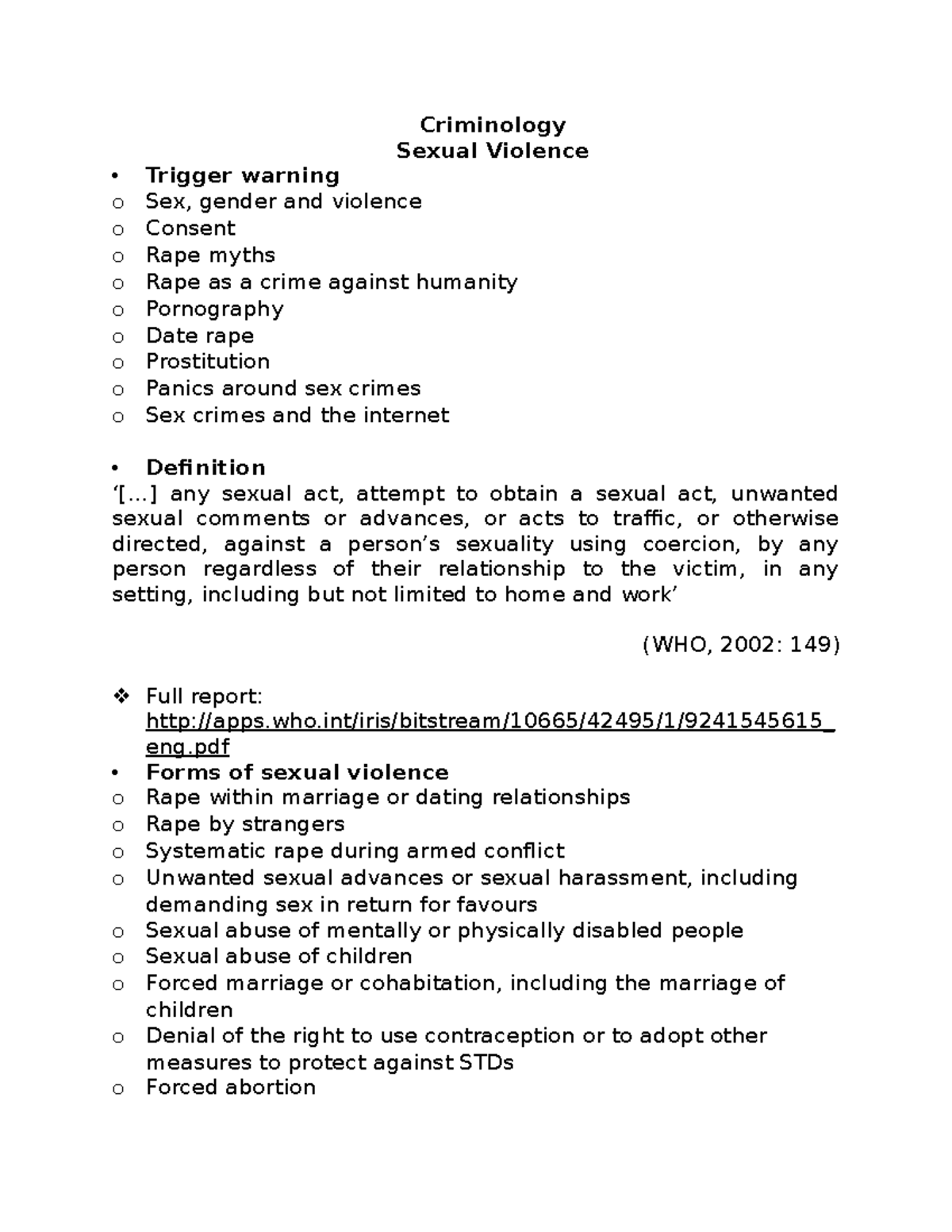 Criminology Sex Crimes Lecture Criminology Sexual Violence Trigger Warning O Sex Gender And 7999