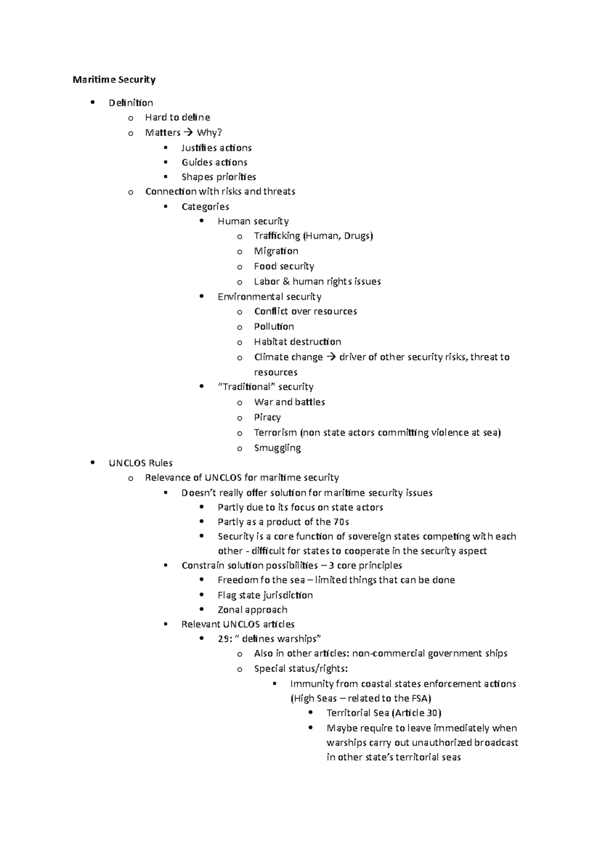 Class notes Maritime Security Maritime Security Definition o Hard