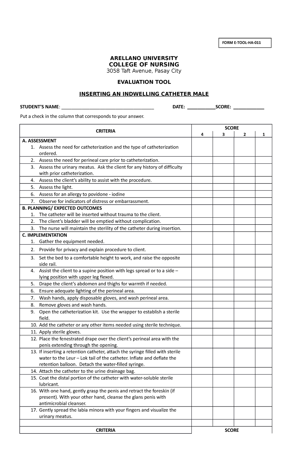 Catheterization-Male - ARELLANO UNIVERSITY COLLEGE OF NURSING 3058 Taft ...