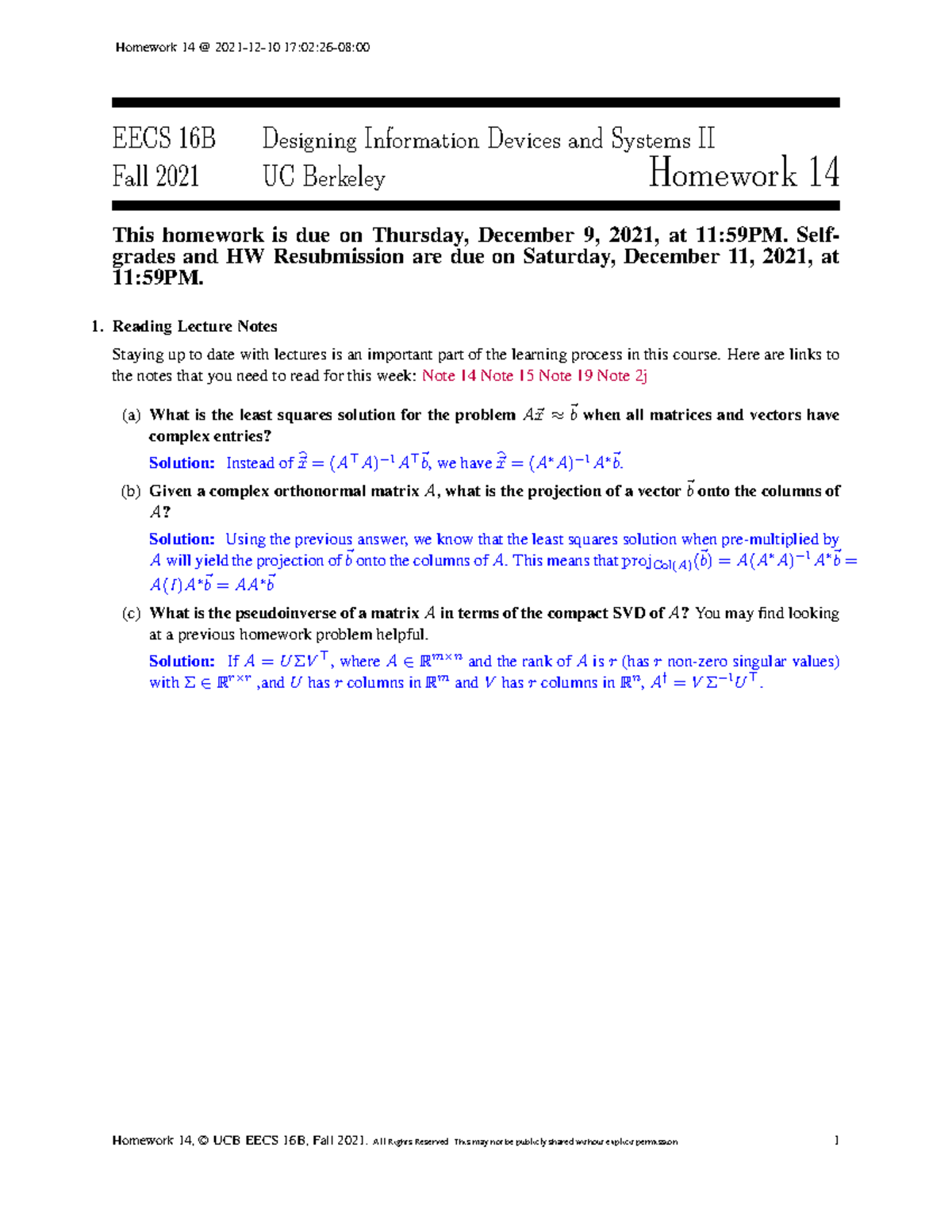 Sol14 - Sol - EECS 16B Designing Information Devices And Systems II ...