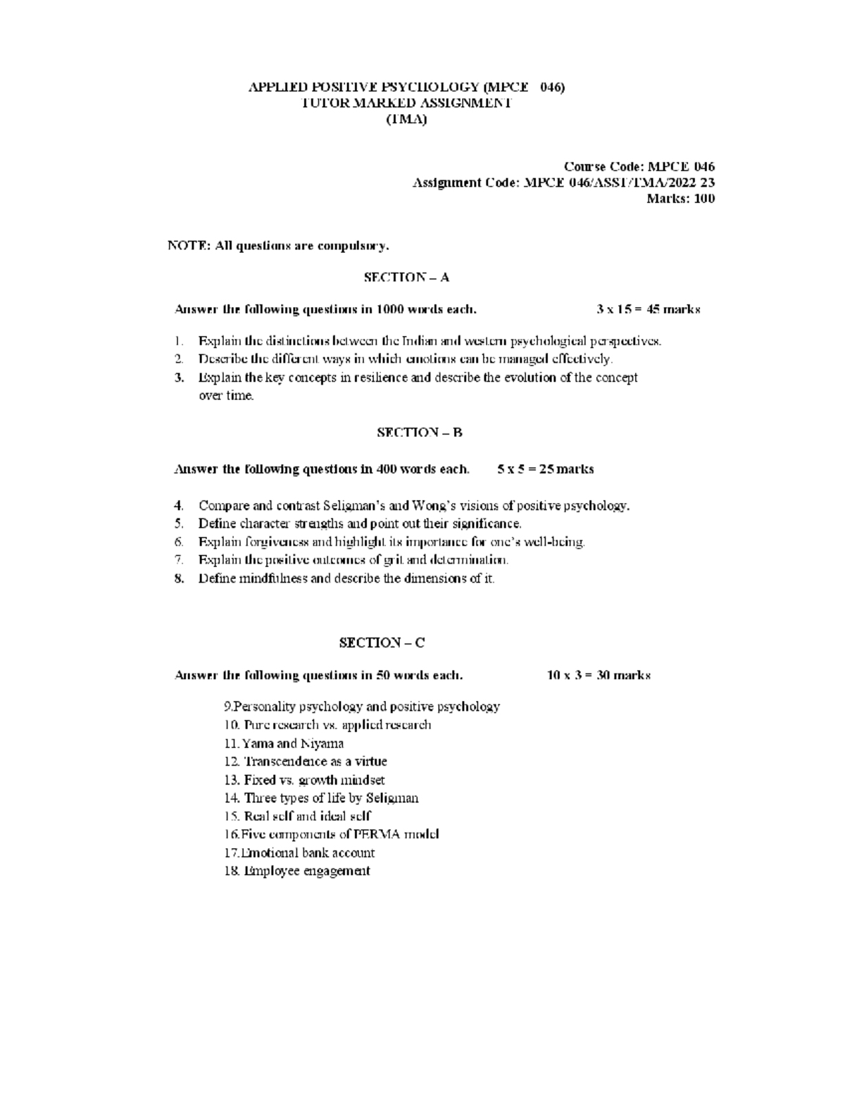 MPCE-046-qyiuyg - Mpce 46 - masters in psychology - Studocu