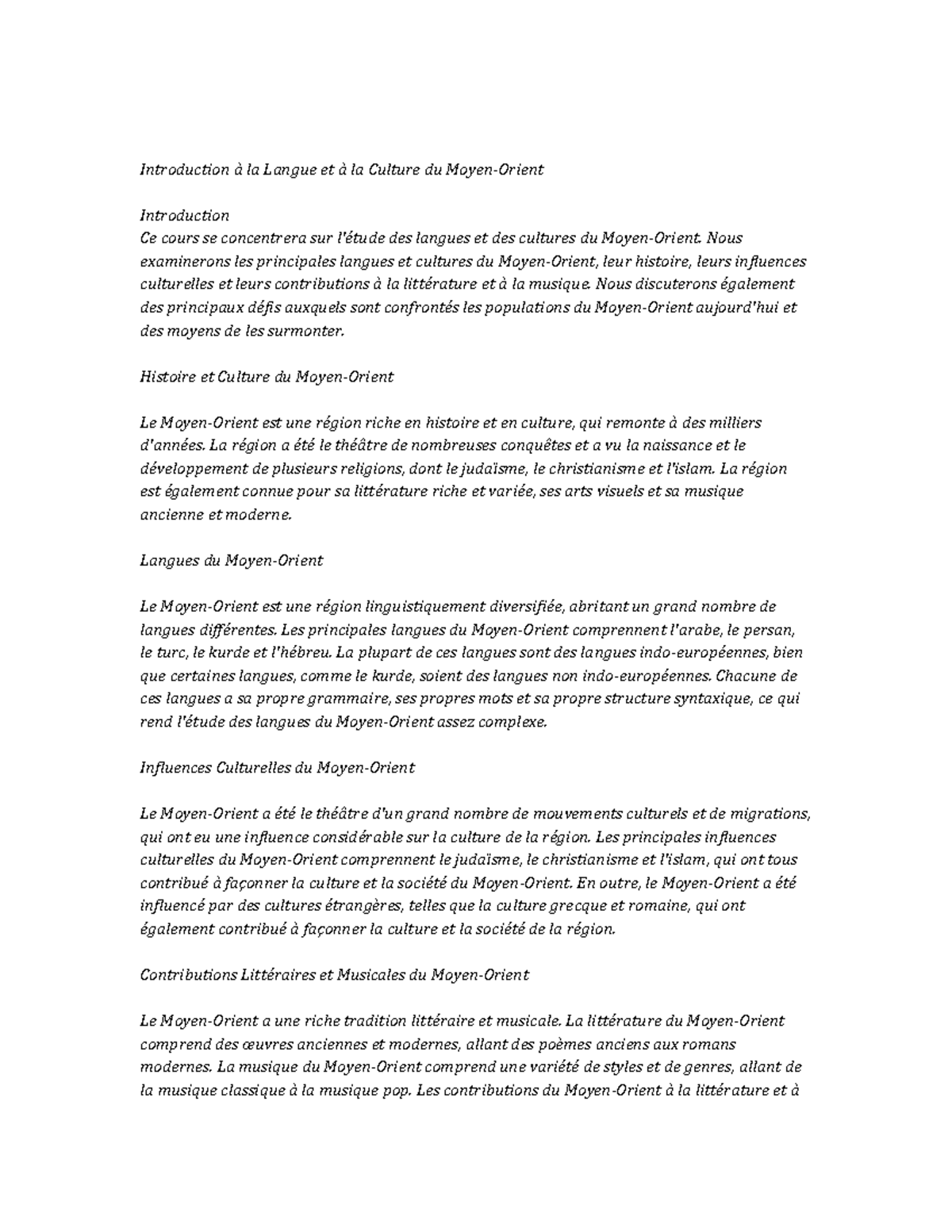 Middle Eastern Languages and Cultures Study Notes - Introduction à la ...