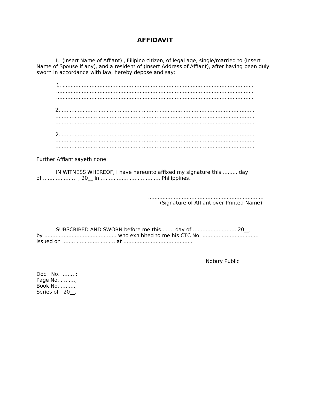 Affidavit - lefgal doics - AFFIDAVIT I, (Insert Name of Affiant ...