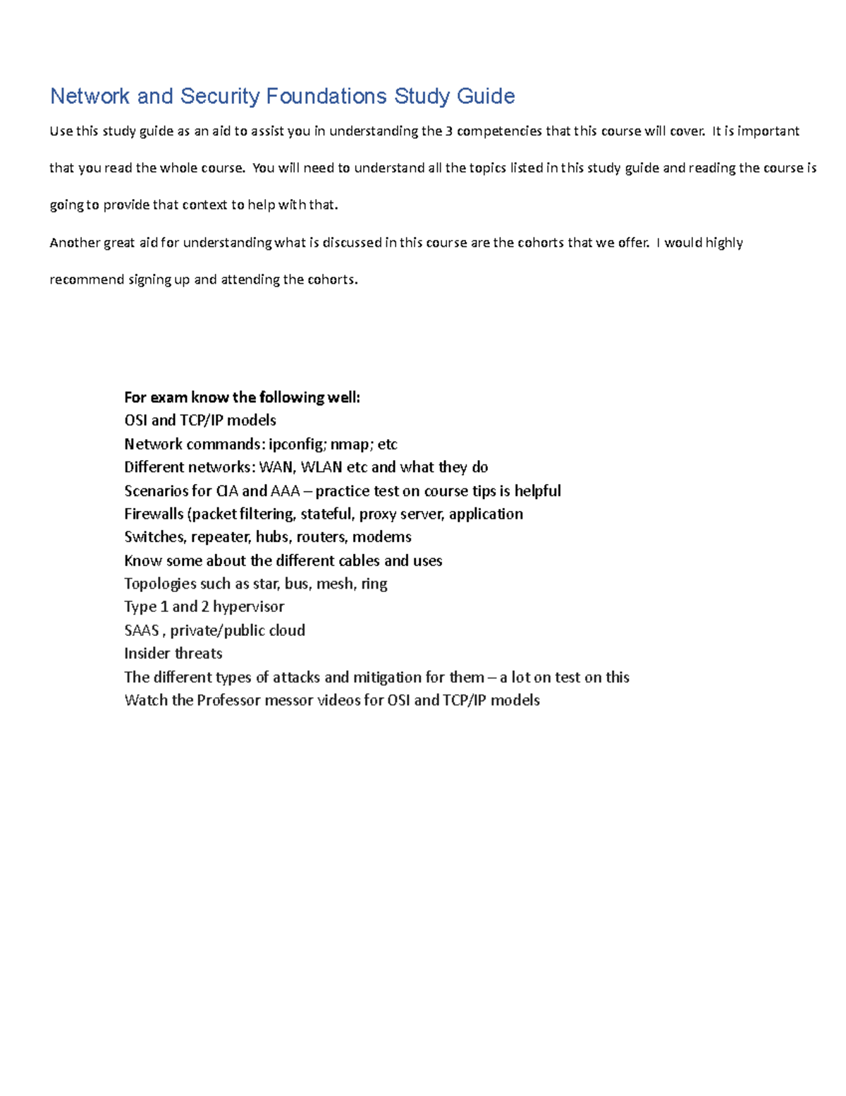 Network and Security Foundations Study Guide - It is important that you ...