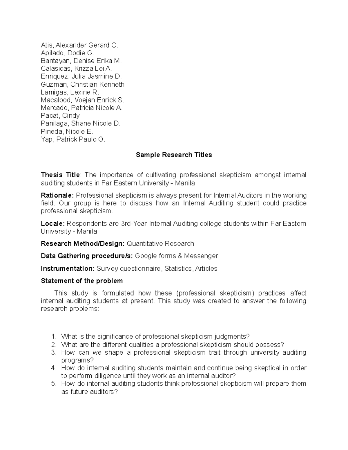Group 1 Audit Reseach Titles proposal - Atis, Alexander Gerard C ...