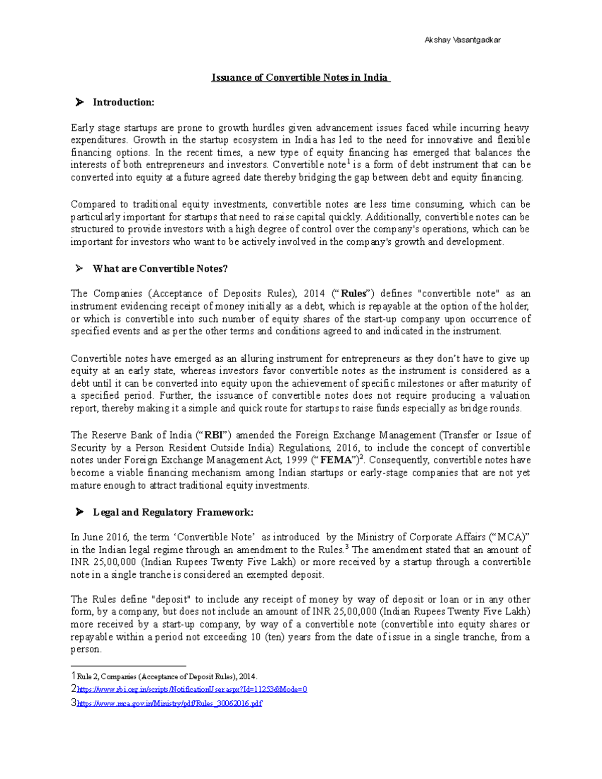 Convertible Notes Draft - Issuance of Convertible Notes in India ...