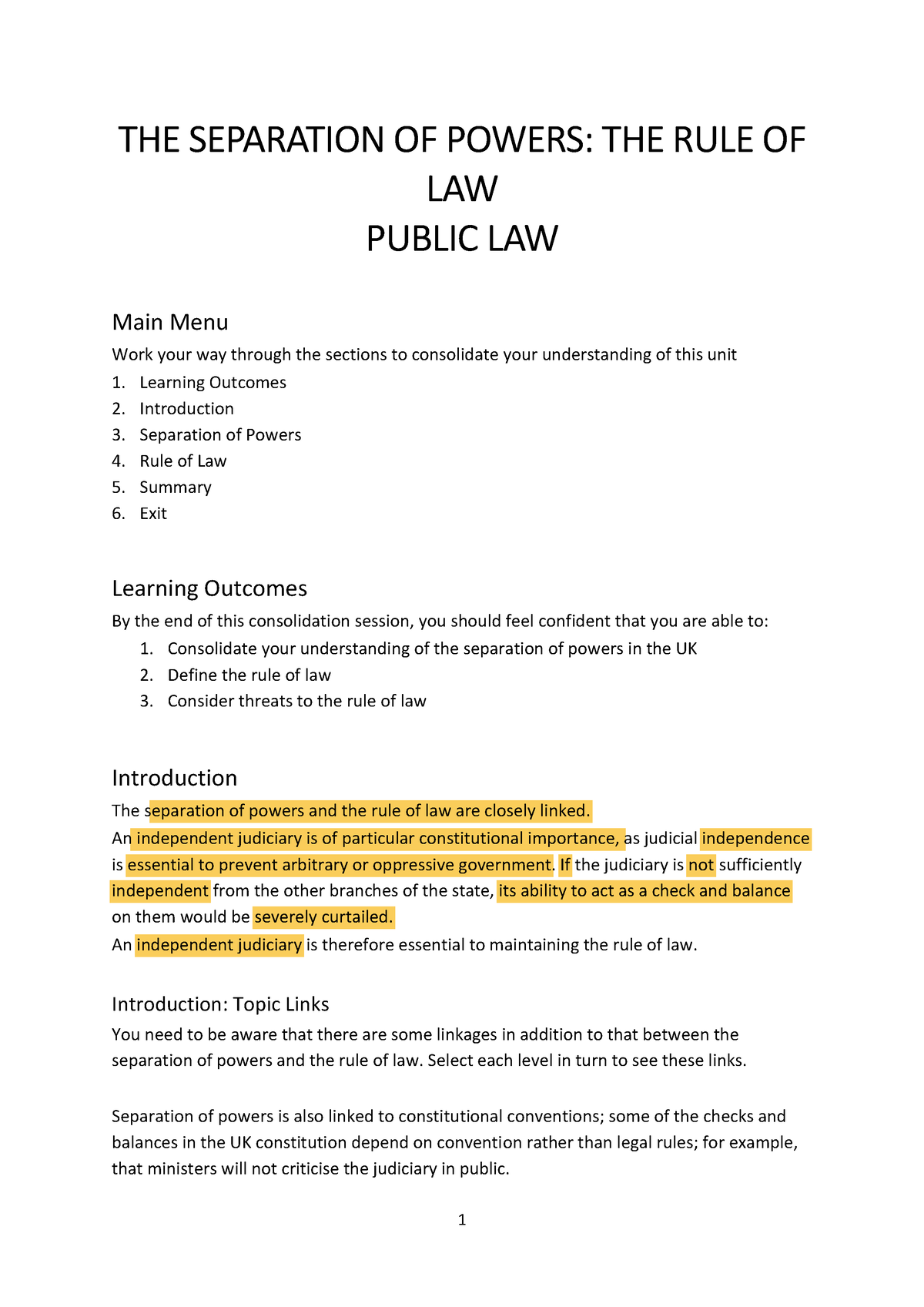 rule of law and separation of powers essay