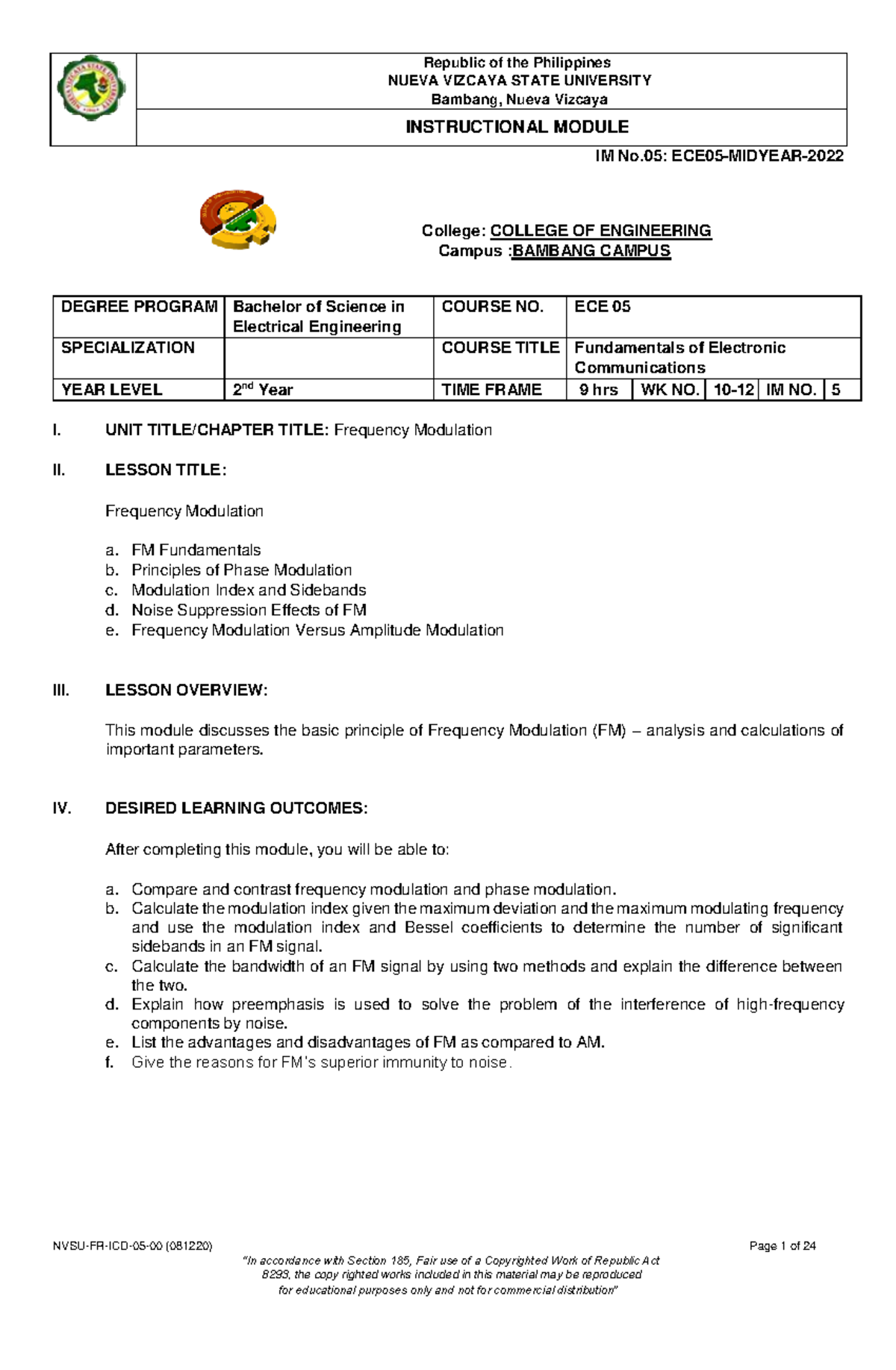 IM05 Frequency Modulation Wks 10-12 - IM No: ECE05-MIDYEAR- NVSU-FR-ICD ...