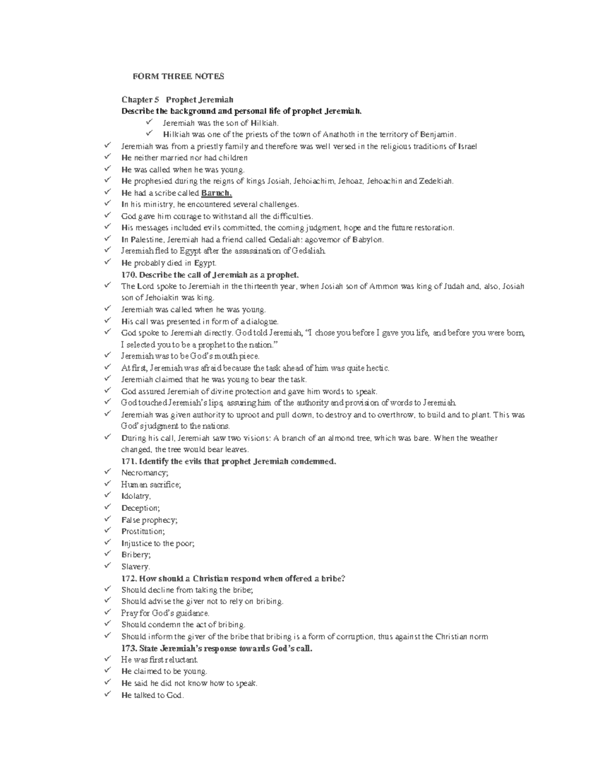 FORM Three CRE Prophet Jeremiah - FORM THREE NOTES Chapter 5 Prophet ...