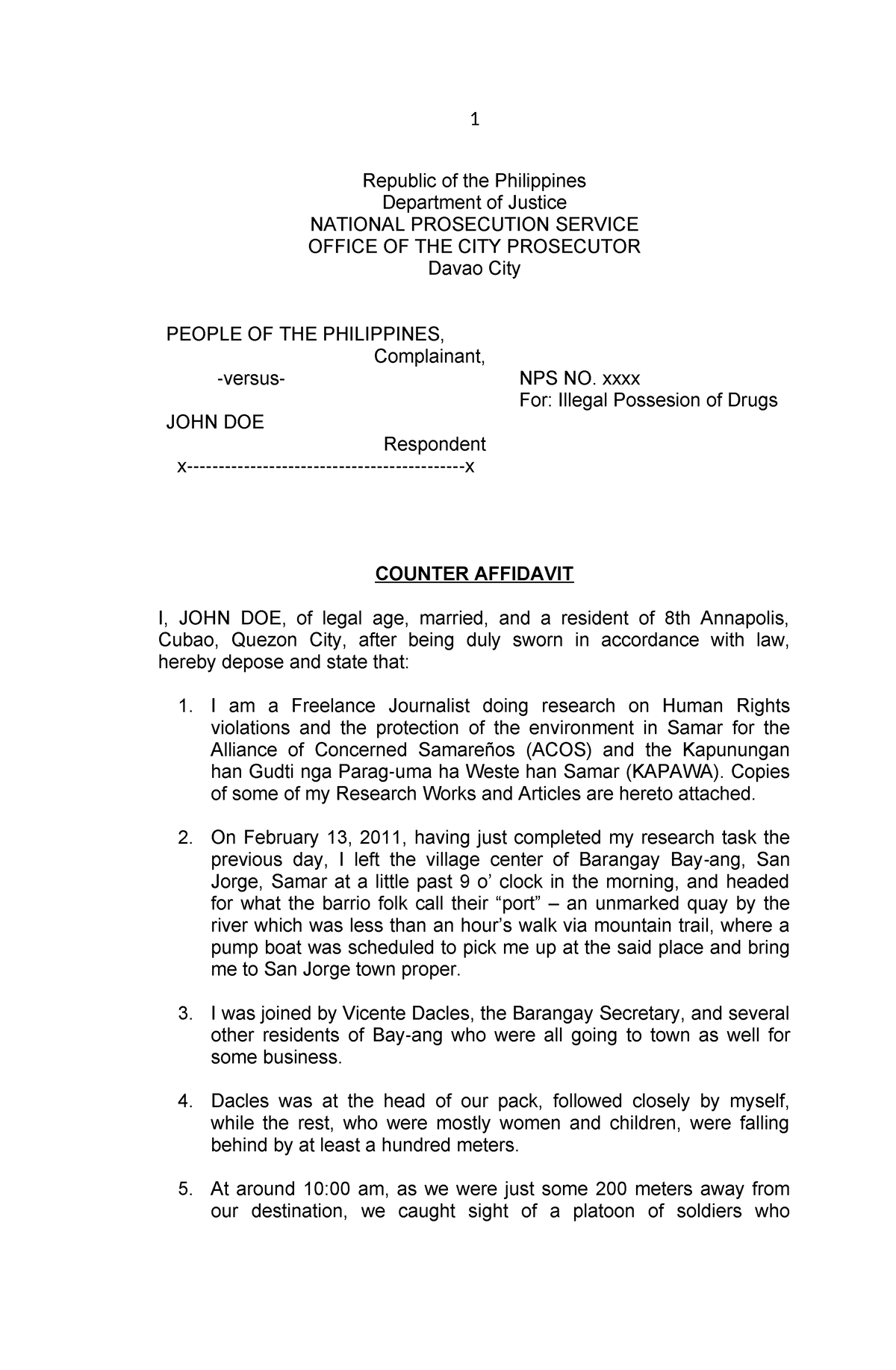 Counter- Affidavit - 1 Republic of the Philippines Department of ...