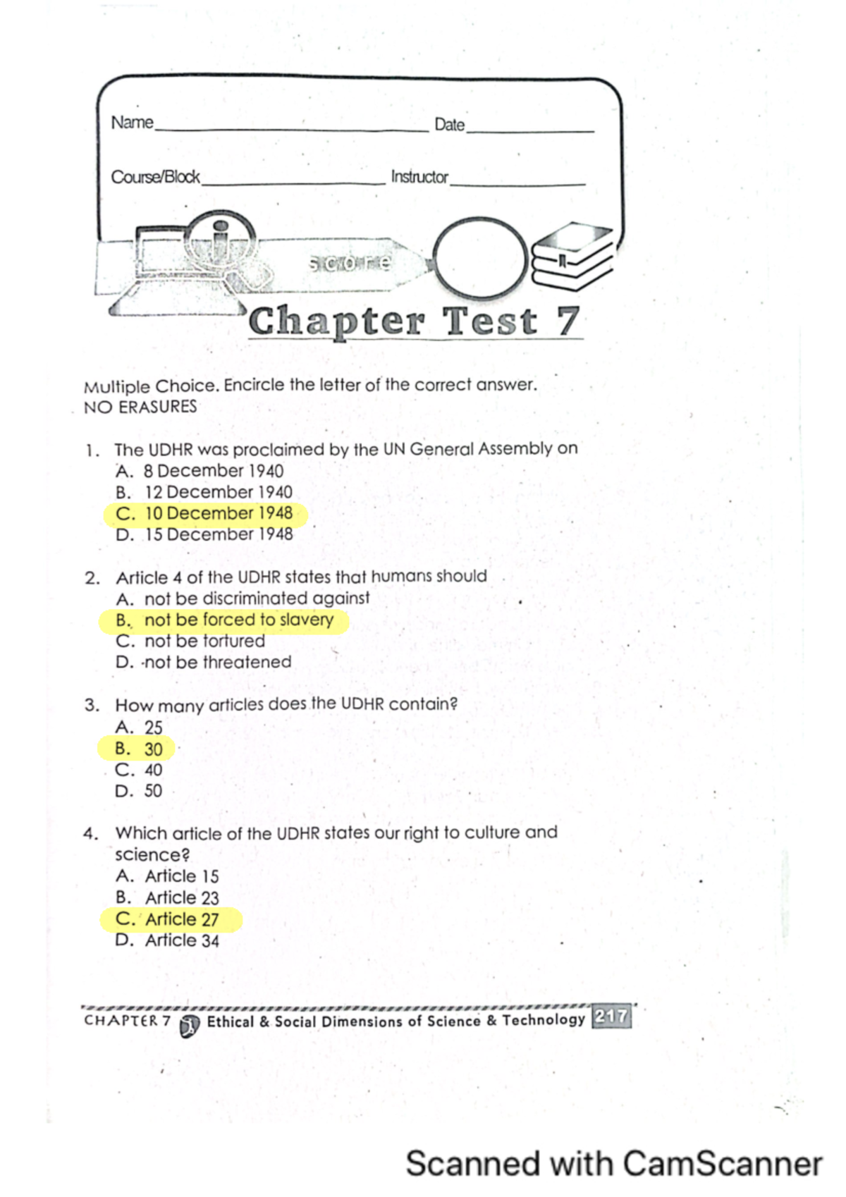 STS Chapter TEST - sts - Name Date Instructor SCOTE Chapter Test 7 ...