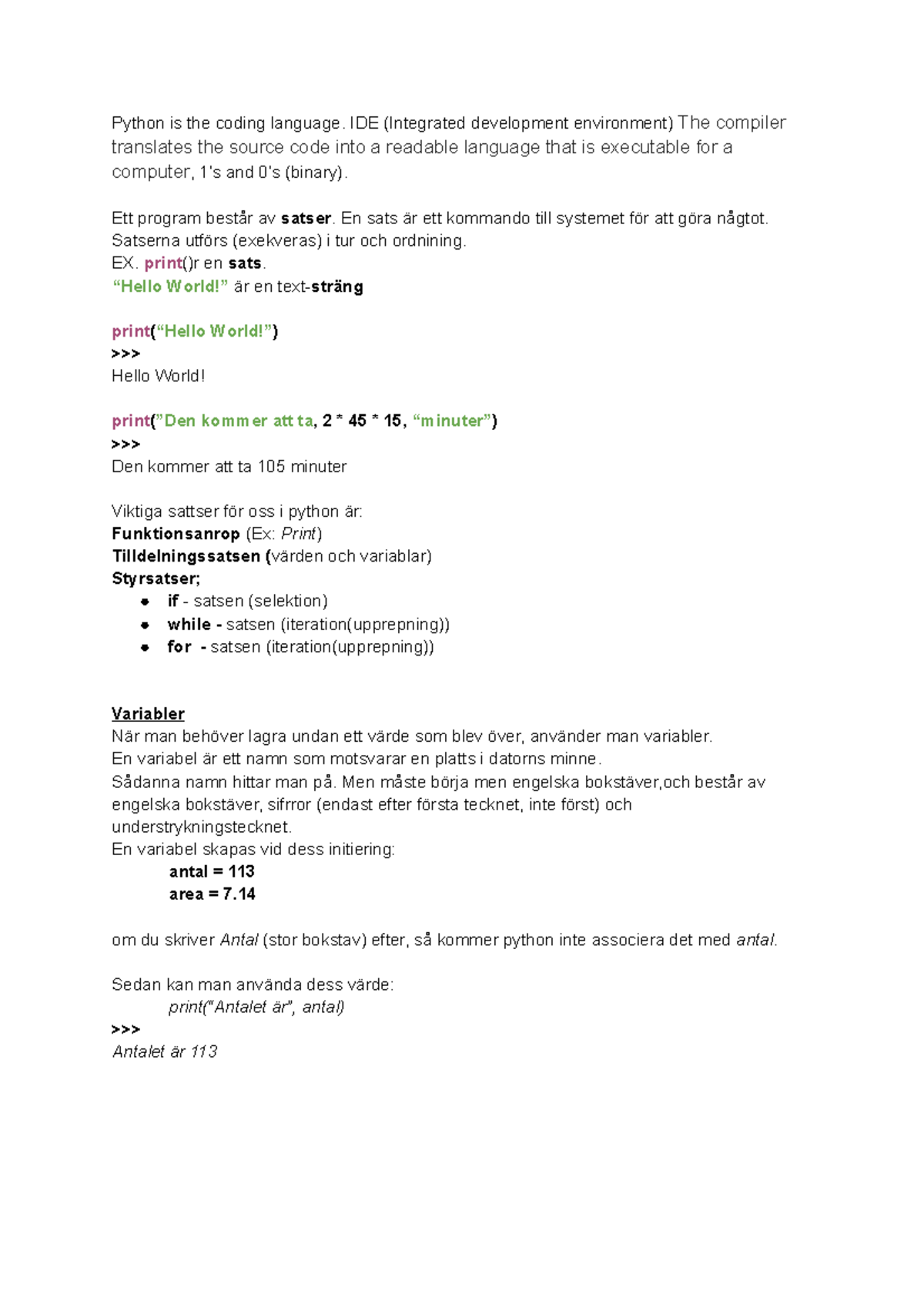 Programmering Python - Frågor och svar för möjliga tentafrågor - Python ...