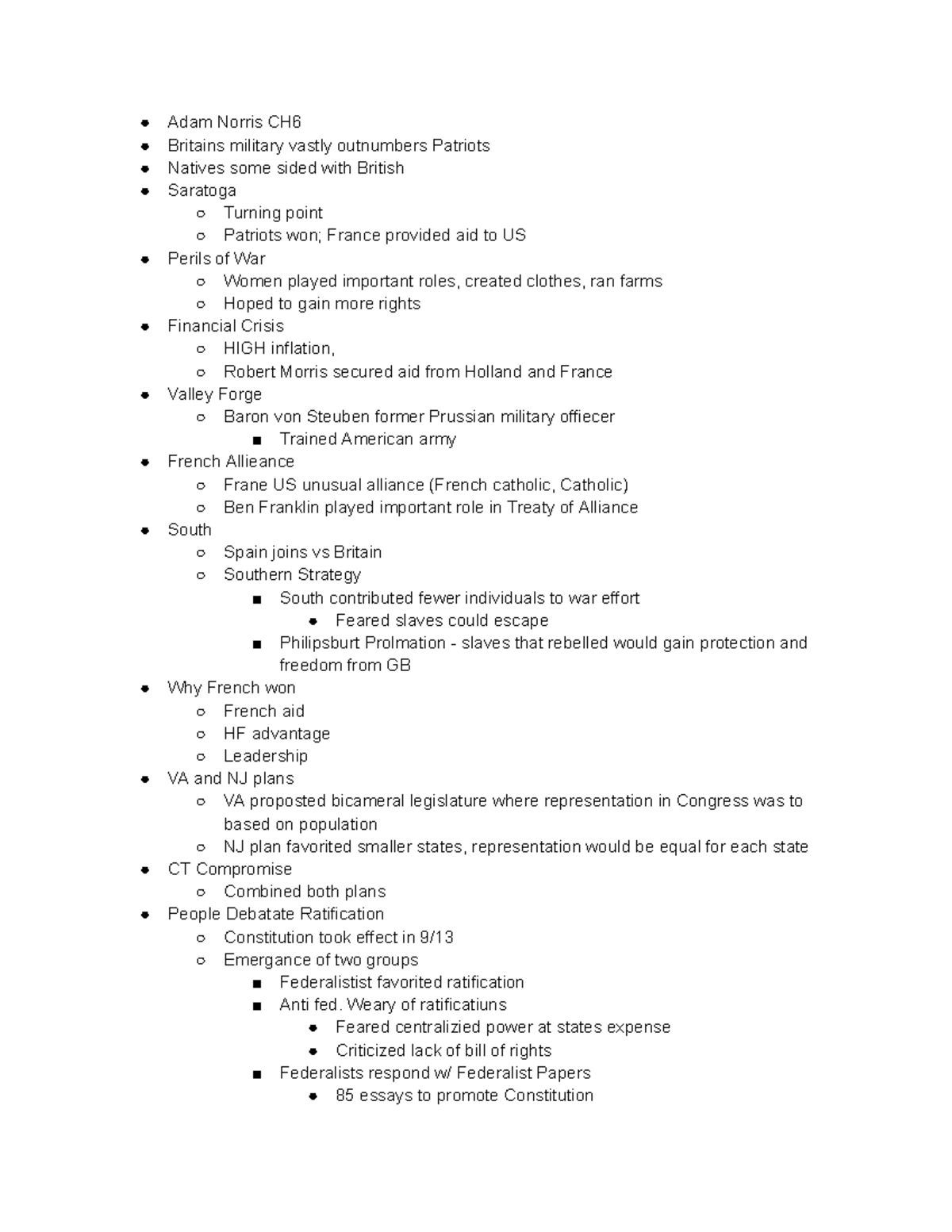 Apush CH6 Notes Adam Norris CH Britains military vastly outnumbers Patriots Natives some Studocu