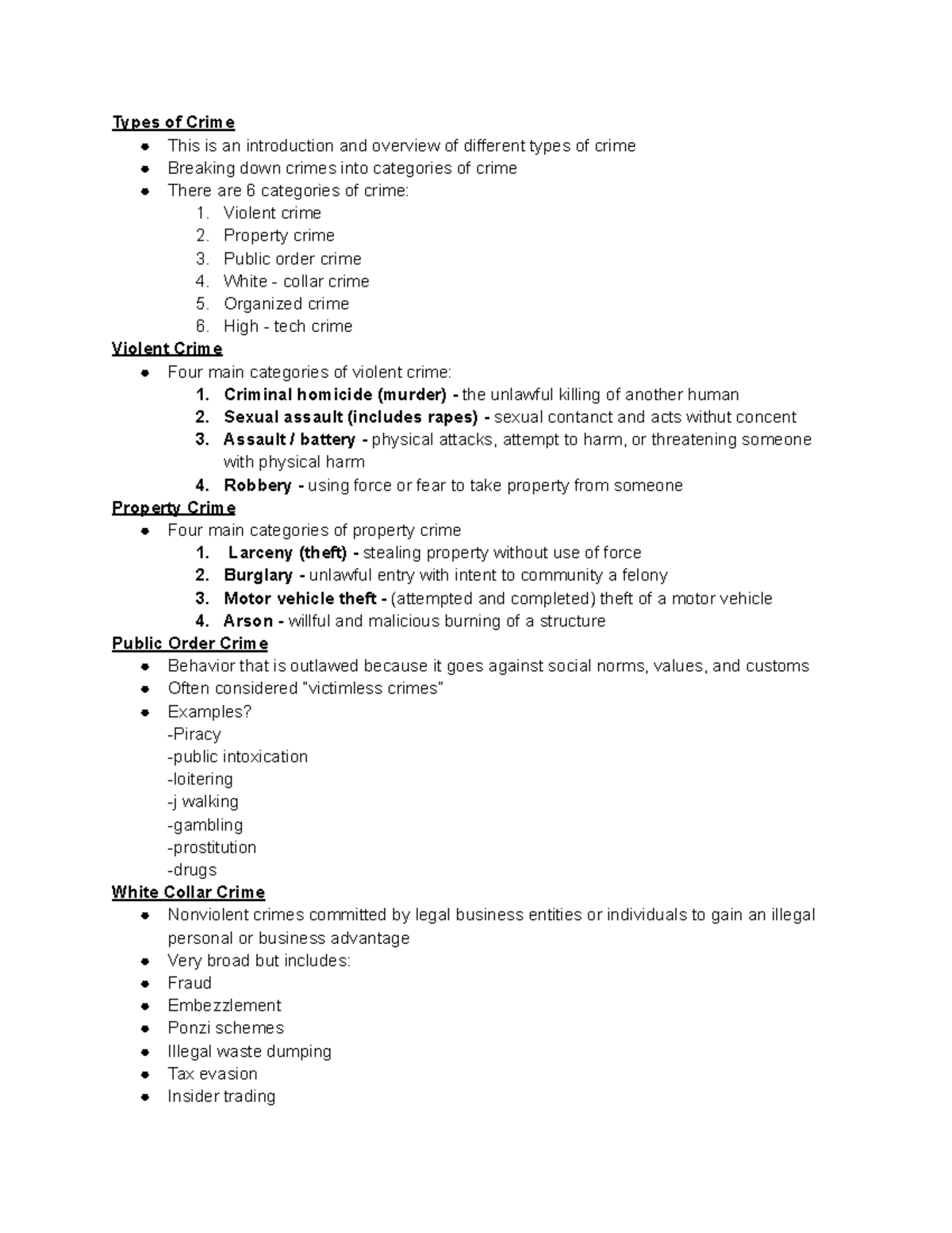 Chapter 2 - Measuring and Explaining Crime - Types of Crime This is an ...