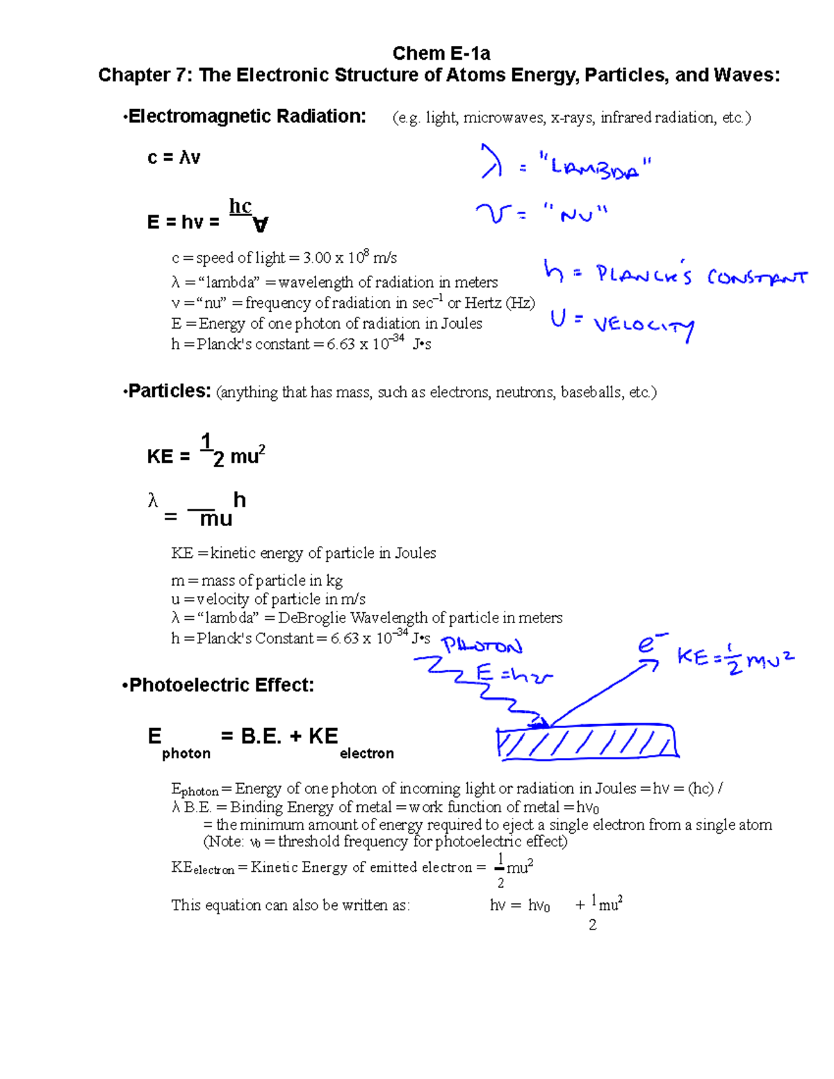 Chapter 7 Review Notes General Chemistry - Chem E-1a Chapter 7: The ...