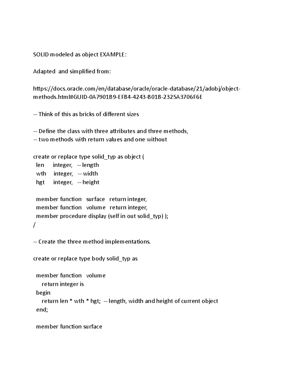 Solid_Methods_in_Oracle - SOLID modeled as object EXAMPLE: Adapted and ...