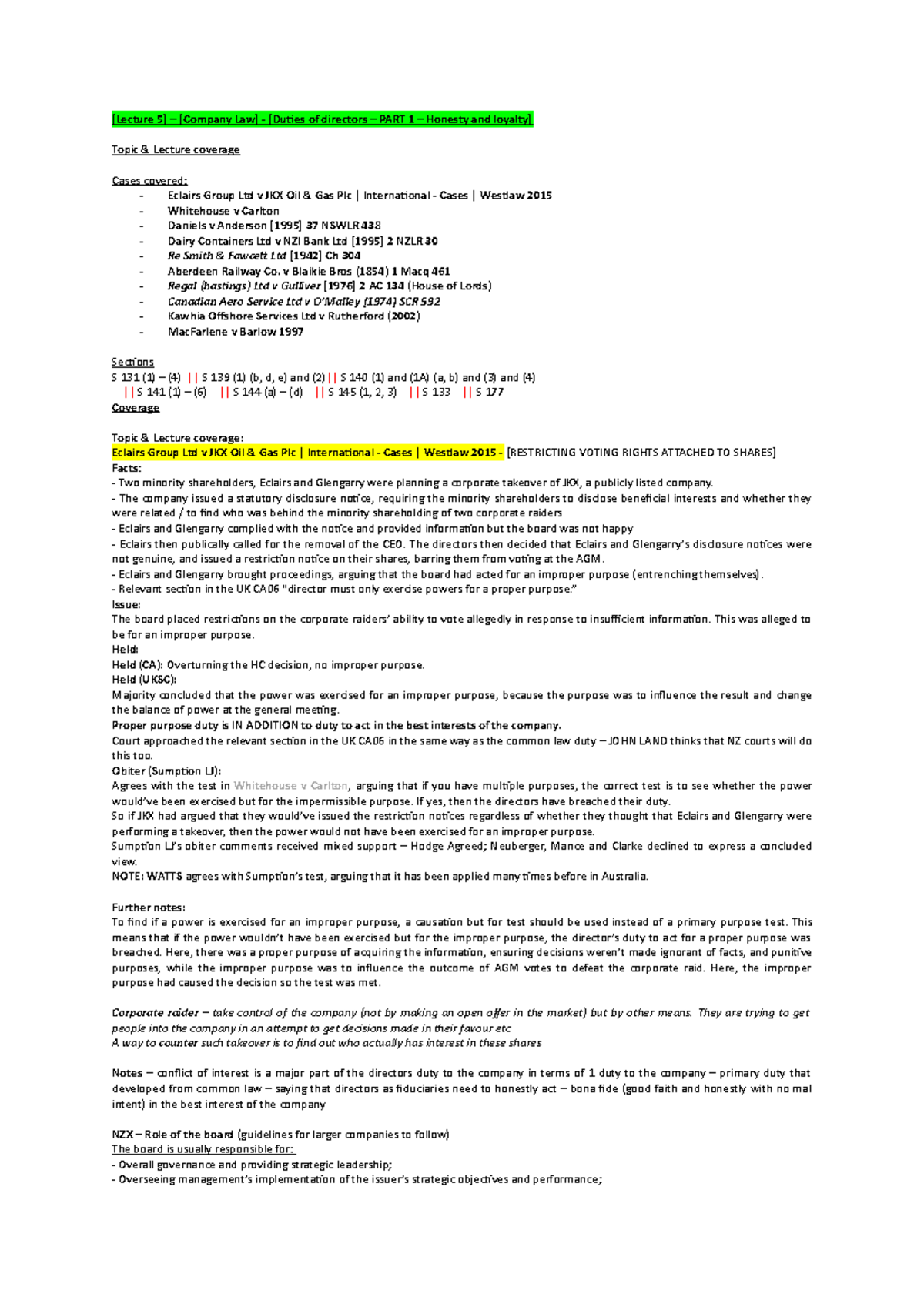 Lecture 5-7 Company Law - [Lecture 5] – [Company Law] - [Duties Of ...