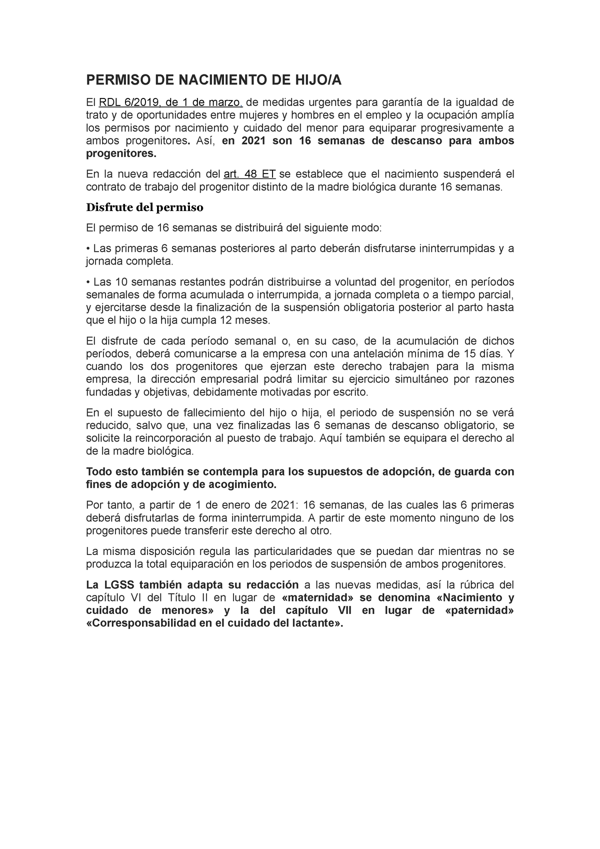 Permiso Por El Nacimiento De Hijo A Permiso De Nacimiento De Hijoa El Rdl 62019 De 1 De 3402