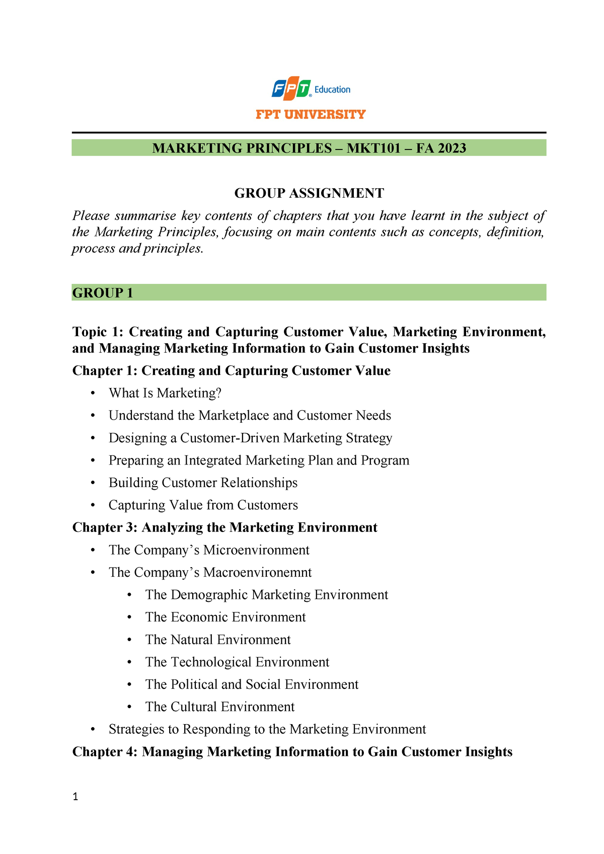 MKT101 - Group Assignment FA2023 - MARKETING PRINCIPLES – MKT101 – FA ...