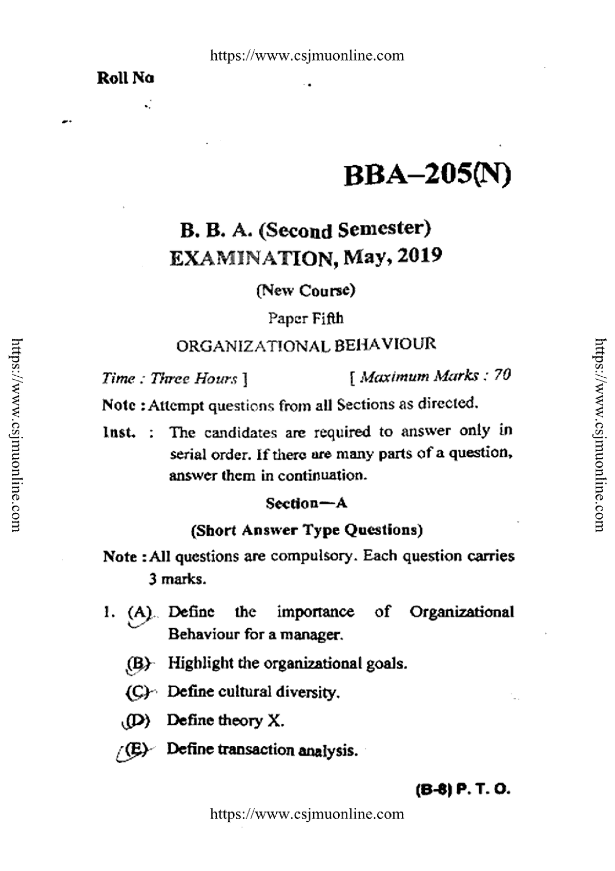 Bba 2 Sem Organizational Behaviour Bba 205 N May 2019 - Bachelors Of ...