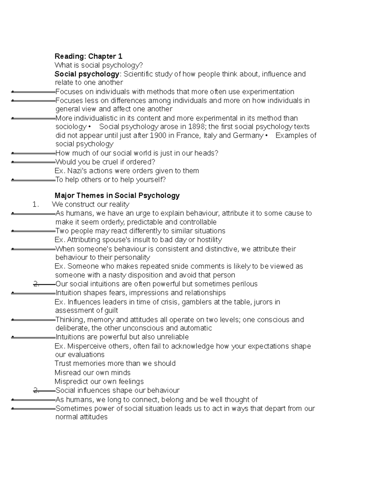 Midterm and Final Notes - Reading: Chapter 1 What is social psychology ...