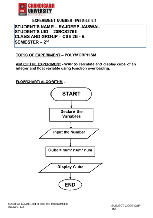 C++ 5 Worksheet - SUBJECT NAME- OBJECT ORIENTED PROGRAMMING EXPERIMENT ...