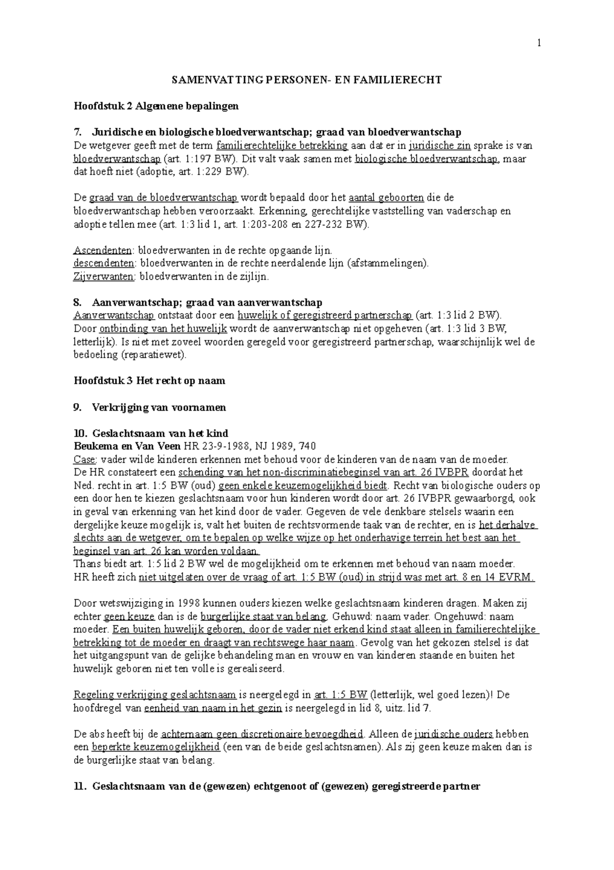 Personen- En Familierecht Samenvatting - 1 SAMENVATTING EN FAMILIERECHT ...