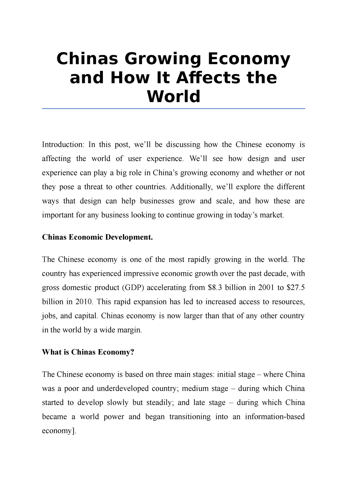 essay about china's economy