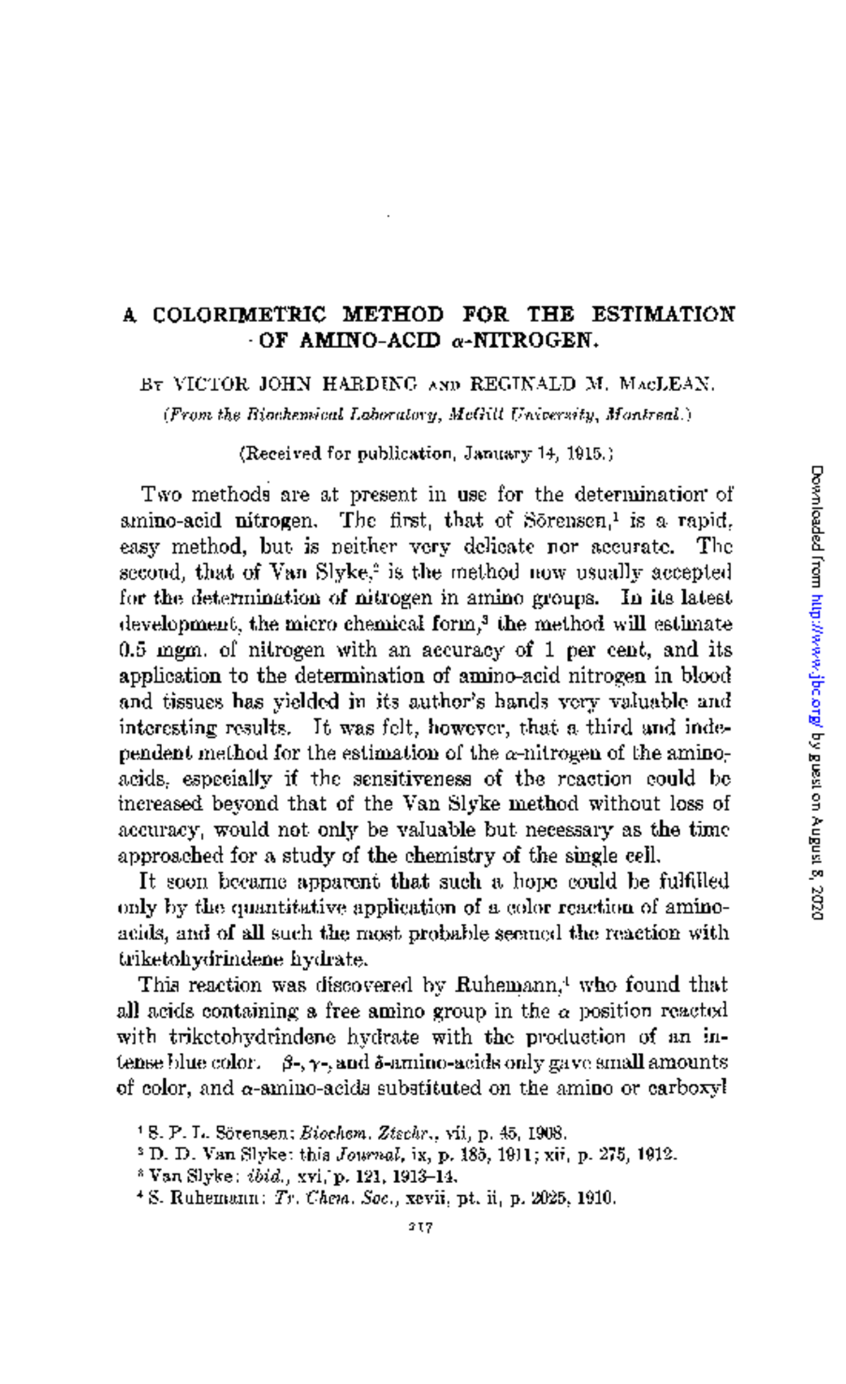 A colorimetric method for the estimation of aminoacid alpha nitrogen ...