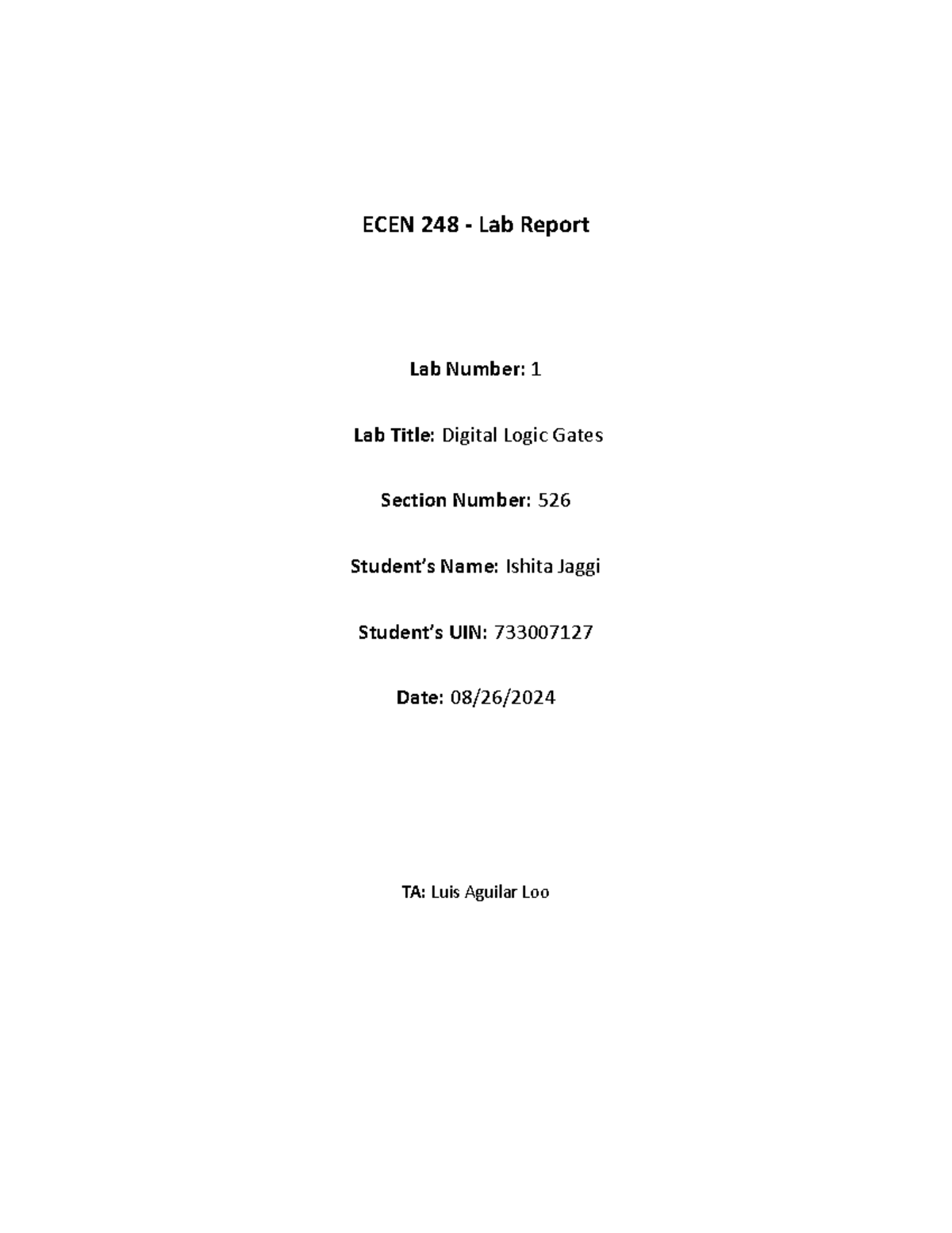 ECEN 248 POST LAB 1 - ECEN 248 - Lab Report Lab Number: 1 Lab Title ...