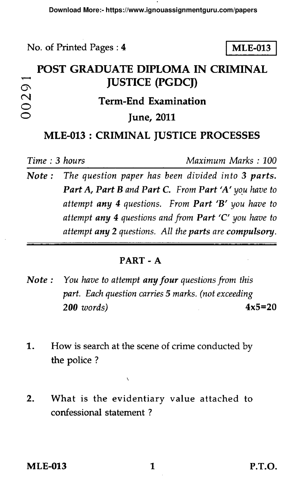 MLE 013 Previous Year Question Papers By Ignouassignmentguru - No. Of ...