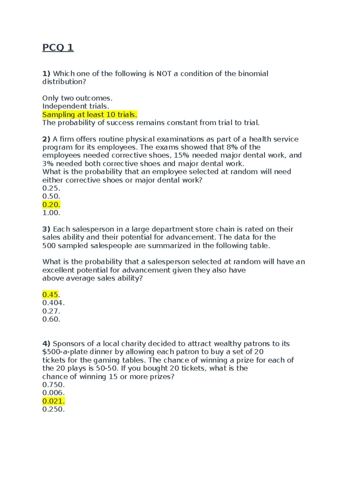 BUS105 Stats PCQ SD - PCQ Answers - PCQ 1 1) Which One Of The Following ...