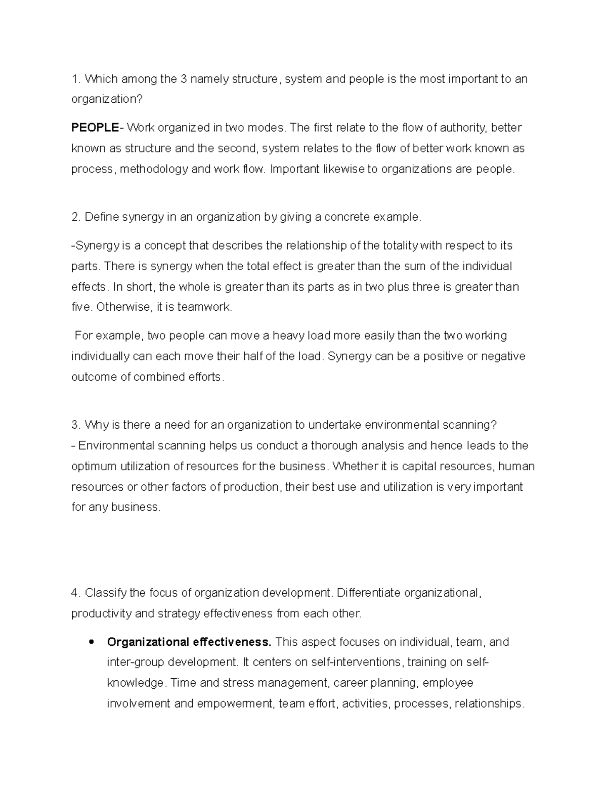 assignment organizational structure answer key