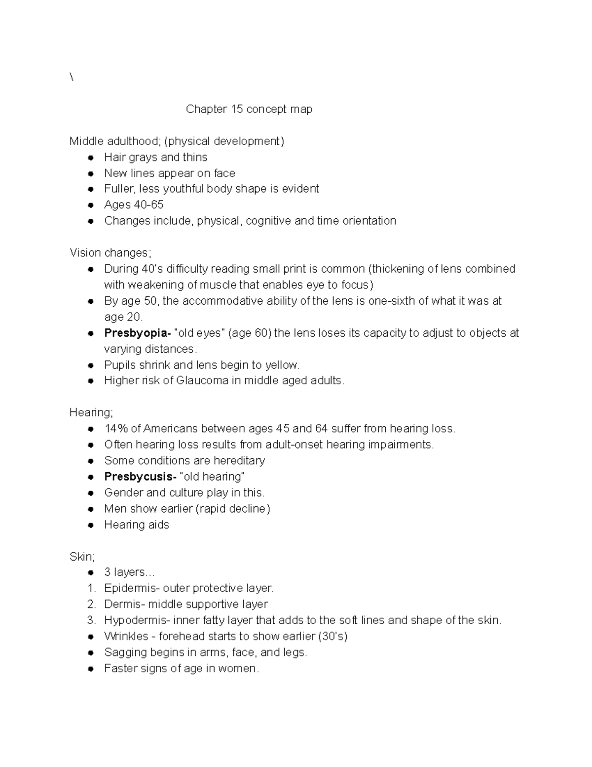 Chapter 15 concept map - \ Chapter 15 concept map Middle adulthood ...