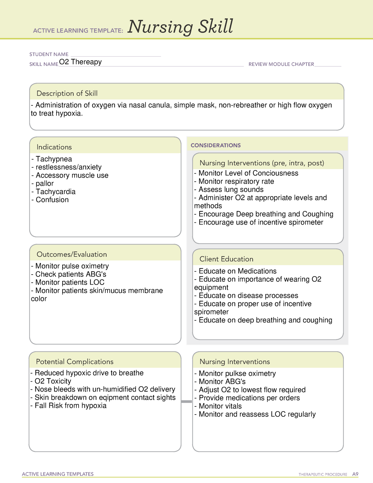 Oxygen Therapy ATI Nursing Skill Active Learning Template ACTIVE