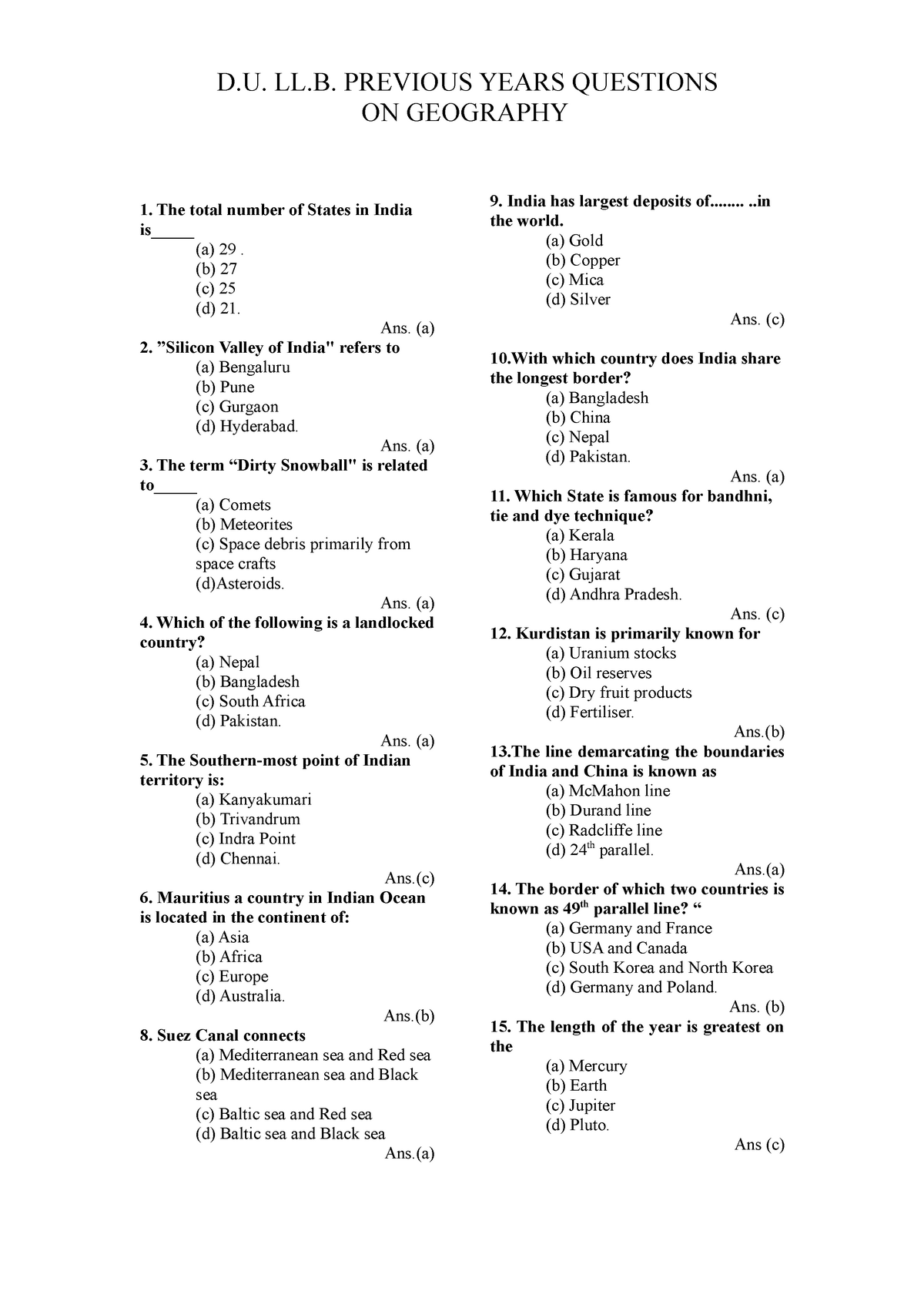 Sample/practice Exam 2016, Questions And Answers - D. LL. PREVIOUS ...